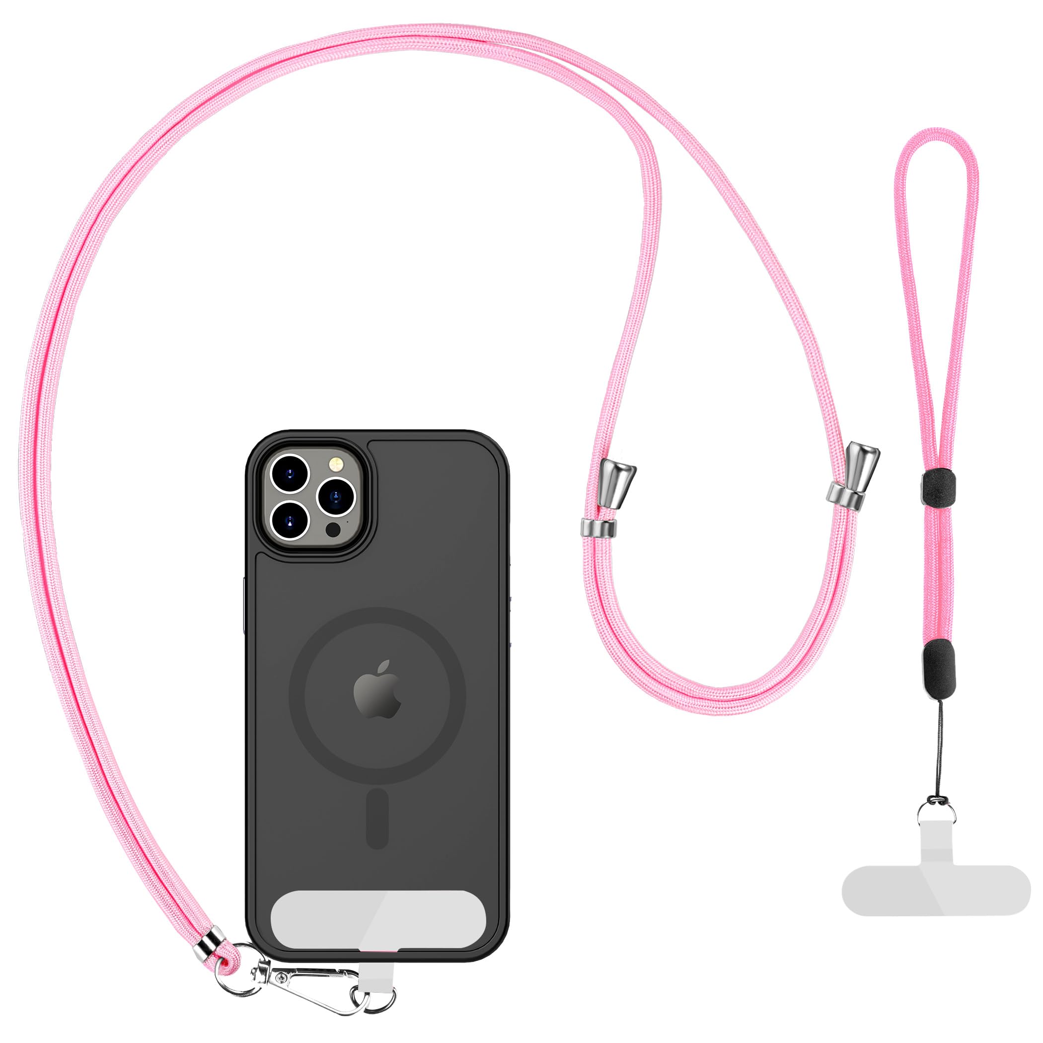 CACOE Cell Phone Lanyard 2 Pcs-1 Pcs Adjustable Neck Strap,1 Pcs Wrist Strap,2 Pcs Pads,Universal Crossbody,Multifuctional Compatible with Most Smartphones(Black)